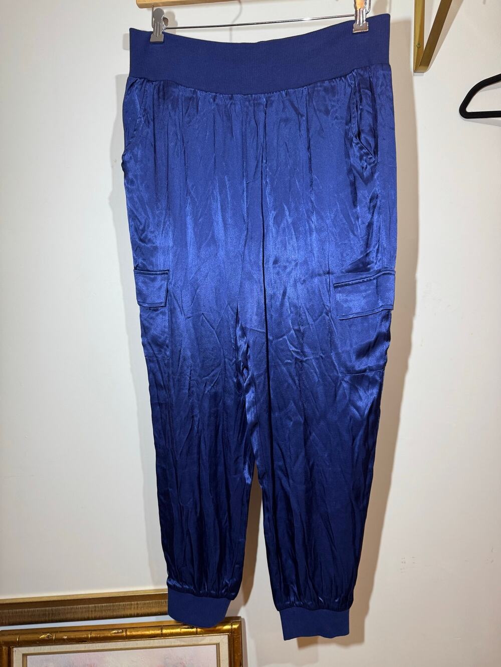 Size Large Boston Proper Satin Cargo Joggers In Cobalt Blue